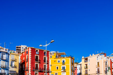 beautiful colorful city landscape from the city of Villajoyosa in Spainの写真素材