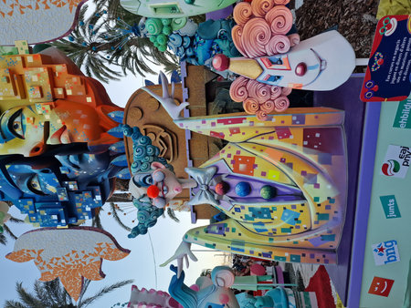 beautiful figures on hogueras in Alicante before being burned on Midsummer's Eve