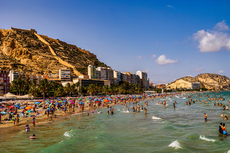 beautiful playa del postiguet alicante spain on a summer holiday dayの写真素材