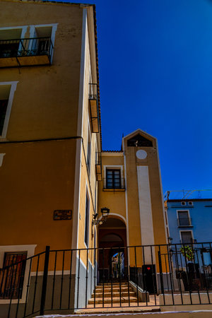beautiful streets with colorful houses in villajoyosa spainの写真素材