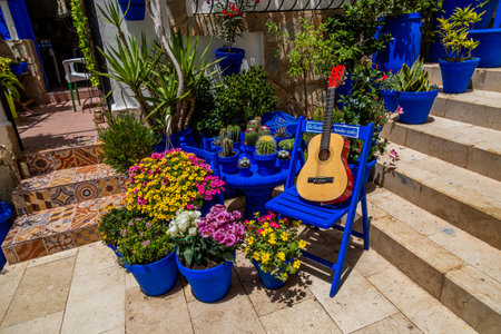 beautiful historic blue house in Alicante Spain in the barrio of Santa Cruz,の写真素材