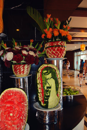 beautiful fruit carving on the tableの写真素材