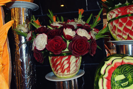 beautiful fruit carving on the tableの写真素材