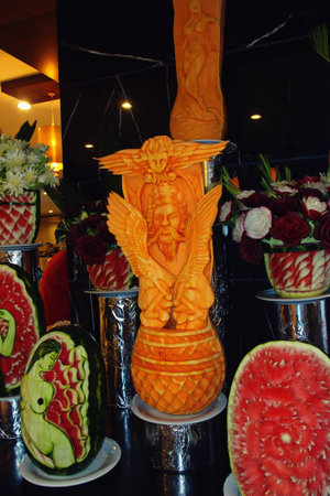 beautiful fruit carving on the tableの写真素材