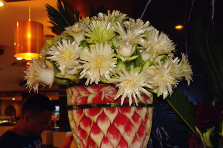 beautiful fruit carving on the tableの写真素材