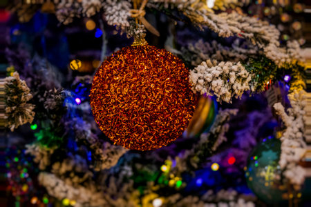 A sparkling, reddish-brown Christmas ornamentの写真素材