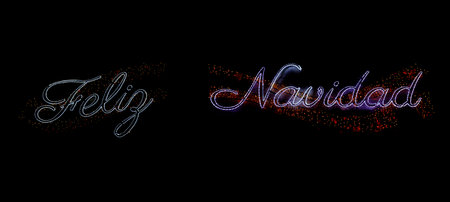 The words Feliz Navidad are written in a festive script on a black background,の写真素材
