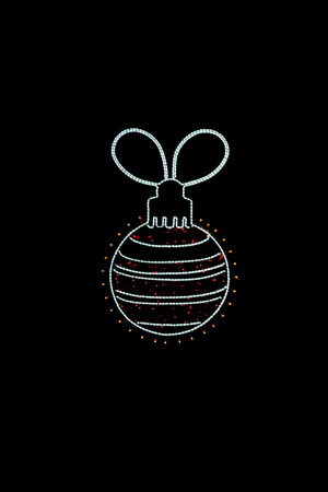 Neon outlines of Christmas tree bauble are arranged in a row against a black background.の写真素材