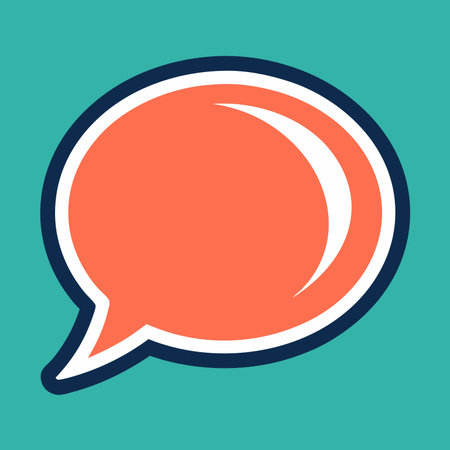 A vibrant orange speech bubble is set against a teal background, outlined with a bold black and white borderの素材