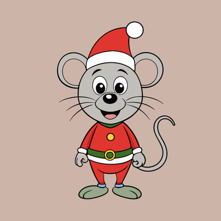 A cheerful cartoon mouse is dressed in a red Santa outfitの素材