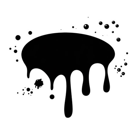 A large black ink splatter drips downward, surrounded by smaller splatters and dropletsの素材