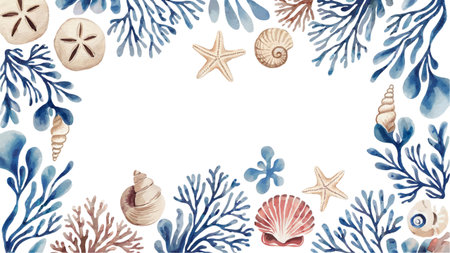 Delicate marine elements, including starfish, shells,の素材