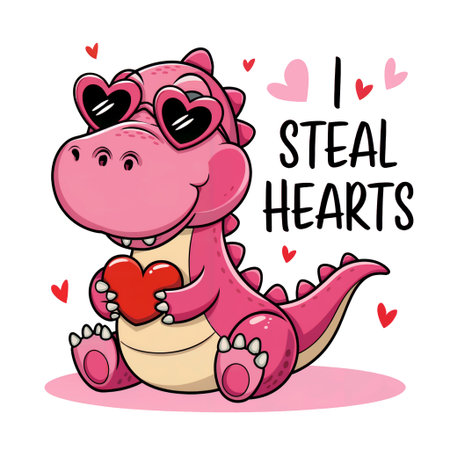 dinosaur is featured wearing heart-shaped sunglasses and holding a red heart I Steal Heartsの素材