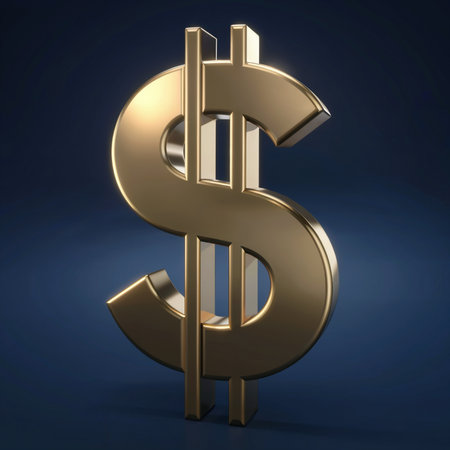 beautiful big gold dollar symbol on blue backgroundの素材