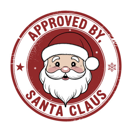 A circular emblem features Santa Claus's face in the center, surrounded by red text.のイラスト素材