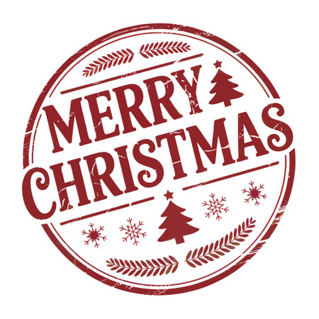 A circular emblem with 'Merry Christmas' in bold red letters is centeredのイラスト素材