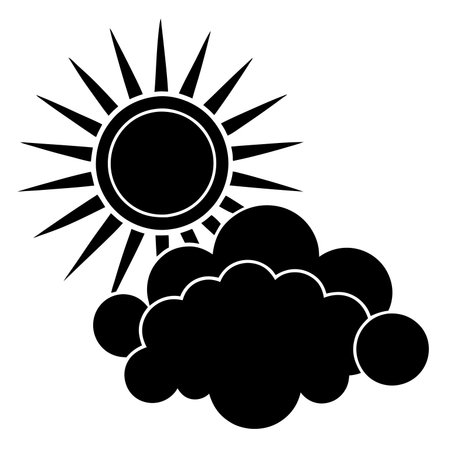 A bold silhouette features the sun partially obscured by a cloudの素材