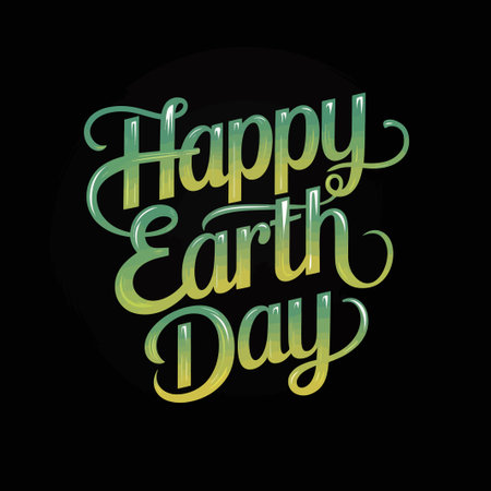 Swirling green and yellow letters spell out Happy Earth Dayの素材