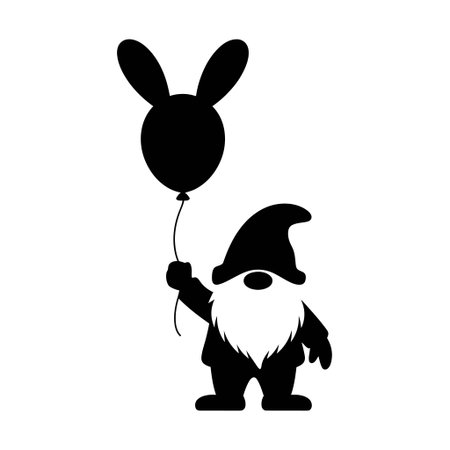 A silhouetted gnome holds a balloon shaped like bunny earsのイラスト素材