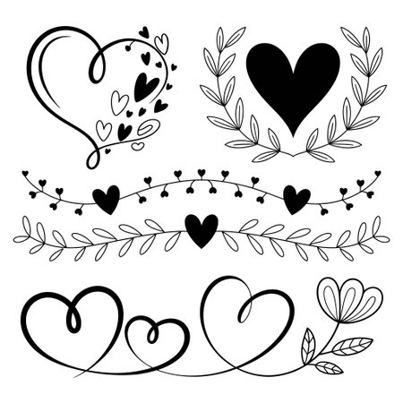 A collection of heart illustrations featuring different patterns and stylesのイラスト素材
