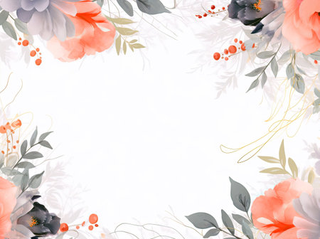 Floral purple boarder frame with white copy space background watercolor style.の写真素材