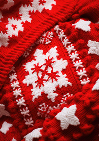 Close up on knit woolen fabric Winter pattern snowflack background
