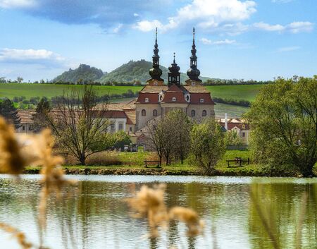 View of village Velehrad, where is a beautiful former monastery buildings with basilica of Saint...
