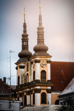 View of Church of Our Lady of the Snows - Kostel Panny Marie Snezne - in the center of the czech city Olomouc, Olomouc regionの写真素材