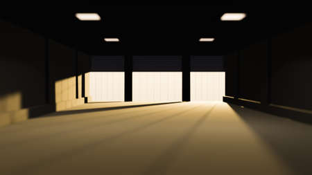 Warehouse interior concept Industrial hall with lots of space and big emptiness in it 3D renderingの写真素材