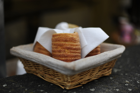 Trdelnik bakery on the street market in Prague, Czech Republicの写真素材