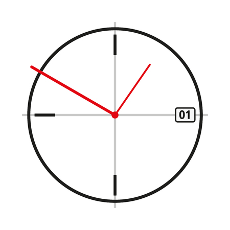 Simple black clock with red clock and hands vector illustration.のイラスト素材