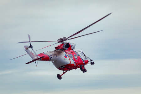 Pilsen, Czech republic - 10/07/2021: Helicopter PZL W-3 SokÃ³Å of Czech air force in rescue colorsのeditorial素材