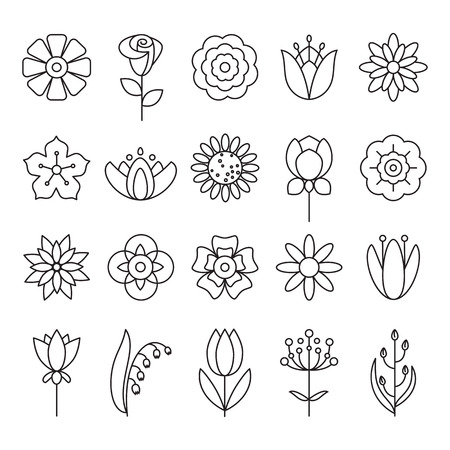 Flower icons with outline style vector design elementsのイラスト素材