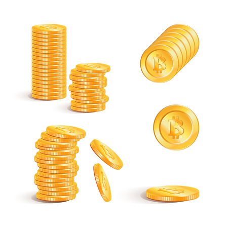 Bitcoin vector icon isolated on a light background. Digital or virtual coin into one Bitcoin in realistic style. Simple symbol cryptocurrency.のイラスト素材