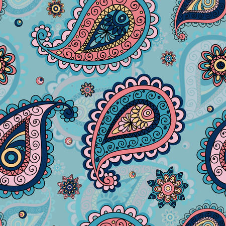 Seamless pattern based on traditional Asian elements Paisley. Vintage flowers background. Decorative ornament backdrop for fabric, textile, wrapping paper, card, invitation, wallpaper, web design.の写真素材