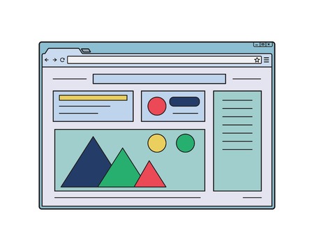 Web browser window mockup. Internet  window with website page template. Web page wireframeのイラスト素材