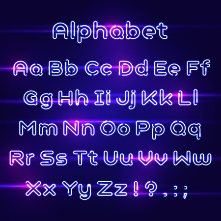 Neon Light Alphabet Vector Font. Realistic neon alphabet. Type letters neon style.のイラスト素材
