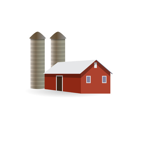 Farm building. Hangar with an elevator on the farm. Vector illustration isolated on a wite background.のイラスト素材