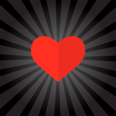 Big red heart on black background radiant. Vector illustration in a flat style.のイラスト素材