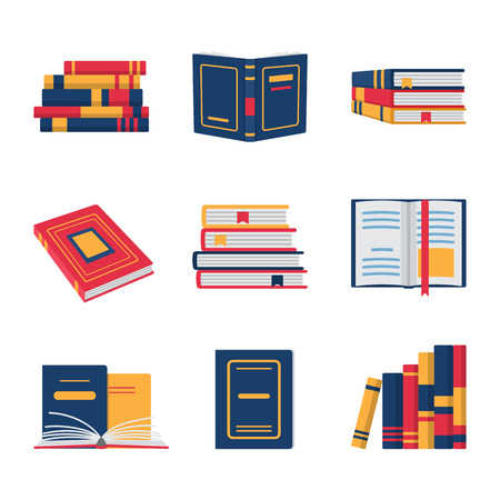 Set of book flat design. Colored books collection isolated on white background, vector illustration.のイラスト素材