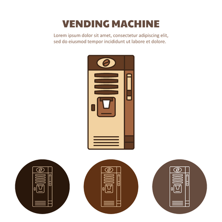 Outline coffee vending machine with cup on colored background. Isolated vector illustration.のイラスト素材