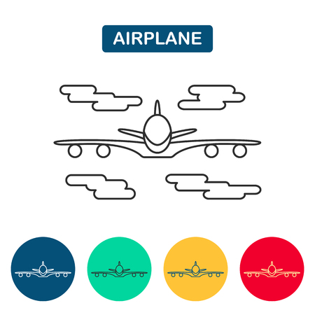 Modern vector line icon of airplane flight, vacation trip. Front view.のイラスト素材