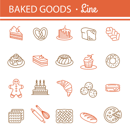 Bread Cake Pie Donut Pretzel Loaf Croissant Cupcake Macaroon Cinnamon Pancake Gingerbread.のイラスト素材