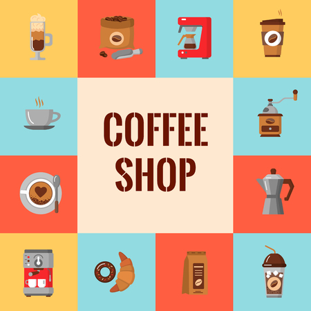 Flat modern icons for coffee shop Vector illustrationのイラスト素材