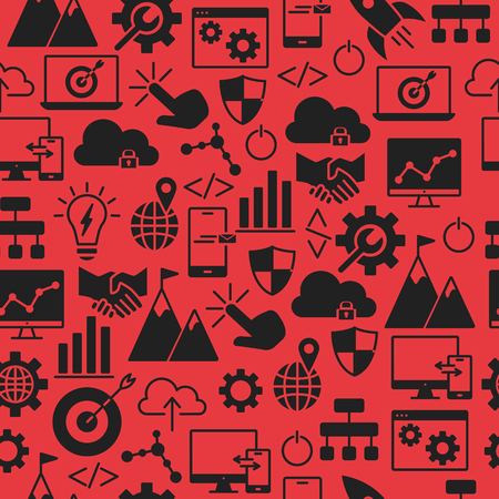 Seamless pattern with hosting, server, database, network and cloud computing icons.のイラスト素材