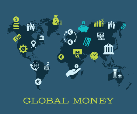 Worldwide business, web and network icons. Vector illustration.のイラスト素材