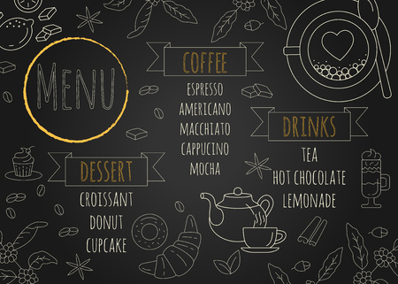 Restaurant Coffee Menu Design with Chalkboard Background.のイラスト素材