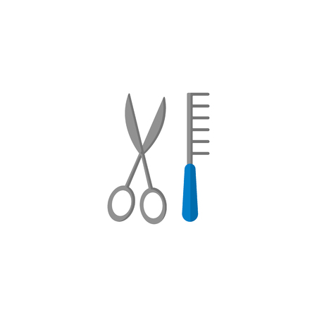 Comb hair with scissors sign icon. Barber symbol. Hairdresser icon. Public Navigation symbol for info graphics, websites and print media. flat style image. Vector illustration.のイラスト素材