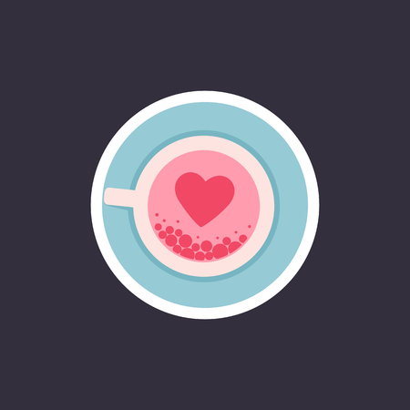 Cup of coffee with foam sticker. View from above. Coffee cup flat icon .のイラスト素材