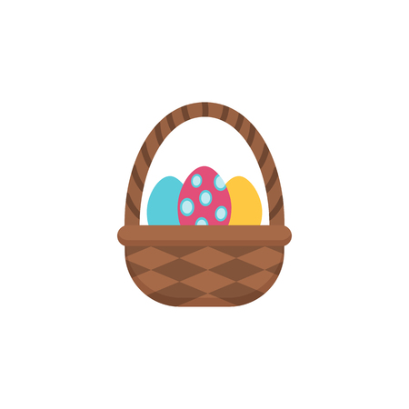 Basket of eggs. Single flat icon on white background. Easter symbol for your web design, logo. Flat illustration. Vector drawing. Editable stroke.のイラスト素材
